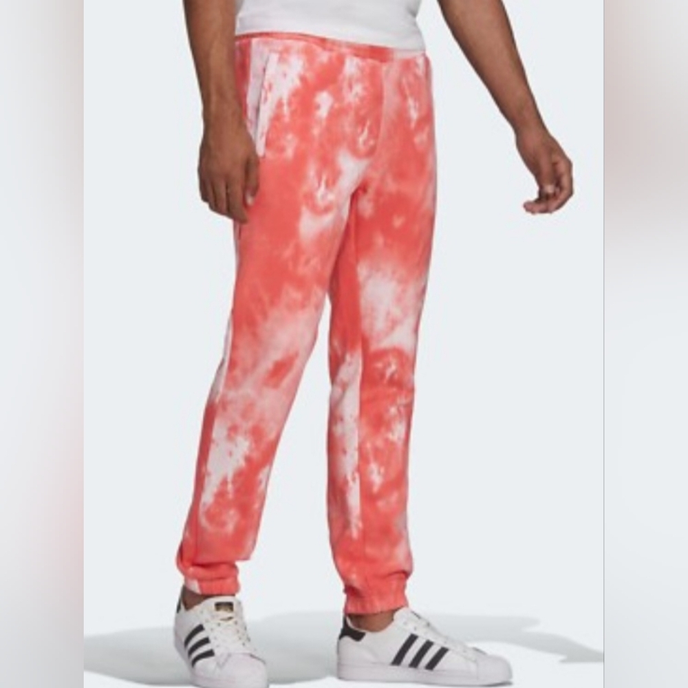 adidas Men's Coral and White Tie-Dye Joggers